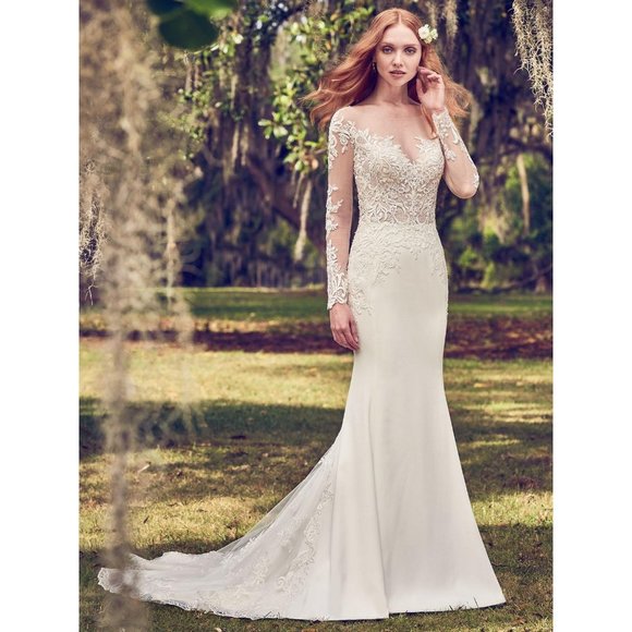 Maggie Sottero Toccara Wedding Gown Size 8 Long Sleeve Fit & Flare - Picture 1 of 11